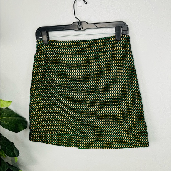 Eva Franco - Fern Dot Mini Tweed Gold Green Faux Wrap Asymmetrical Mini Skirt - Picture 5 of 10